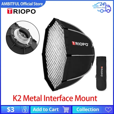 Triopo K2 55cm 65cm 90cm 120cm Quickly Release Bowens Mount Octagon Softbox + Honeycomb Grid Outdoor Soft Box for Flash