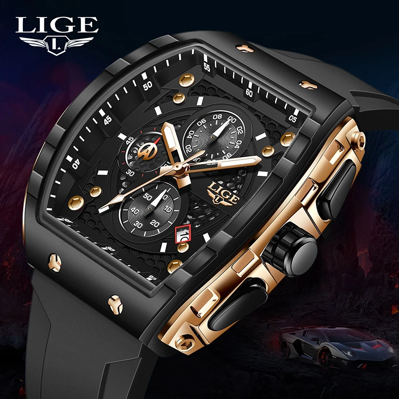 LIGE original klassische Luxus Herrenuhr Quarz Silikonarmband Datum leuchtende Business Casual Uhren für Männer Relogios Masculino Image