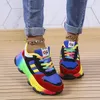 Große Größe Casual Einzelne Schuhe Regenbogen Unten Amerikanische Mode Spitze up Fly Woven Atmungsaktive Casual Sneaker Einzelnen Schuhe Weibliche