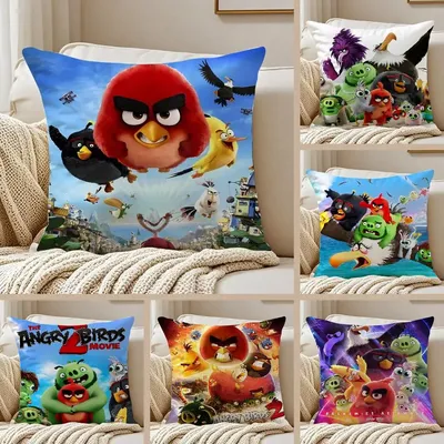 Beliebter Cartoon Crazy-A-Angry Birds-Game Anti-Dustmite-Kissenbezug, unsichtbarer Reißverschluss, seidiger kurzer Plüsch-Sofa-Kissenbezug Image