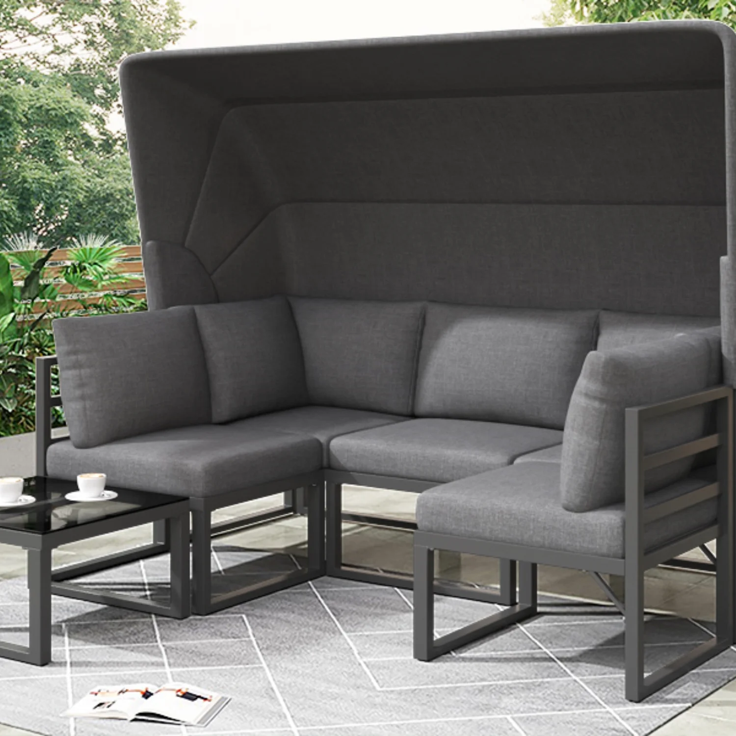 Garten-Lounge-Stuhl-Set, Gartenmöbel, Sitzgruppe, Balkonmöbel-Set mit wetterfestem Balkonhocker, Tisch für den Garten