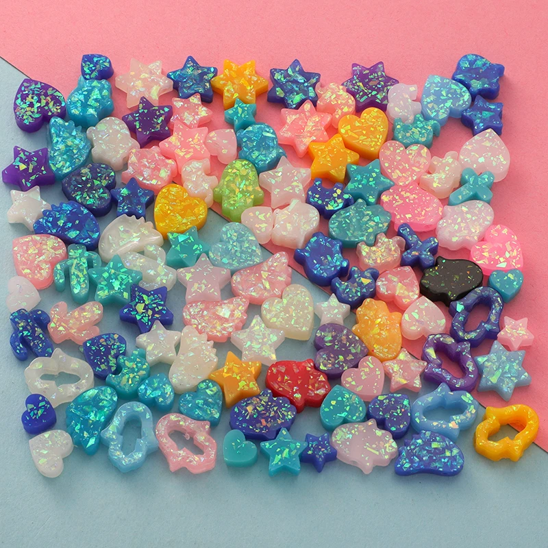 Fnixtar 20 Stück (Wahlfarbe mischen) synthetische Opal Tier Stern Herz Perlen Fatima Perlen Charms für DIY Schmuckherstellung Halskette Image