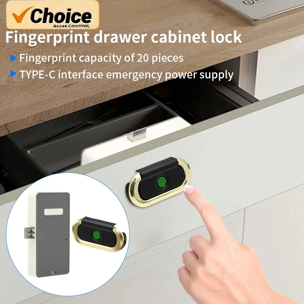 Biometrisches Schubladenschloss, Fingerabdruck-Entriegelung, intelligentes Türschloss für Schubladenschrank, Schließfach, Möbel, intelligentes Fingerabdruckschloss Image