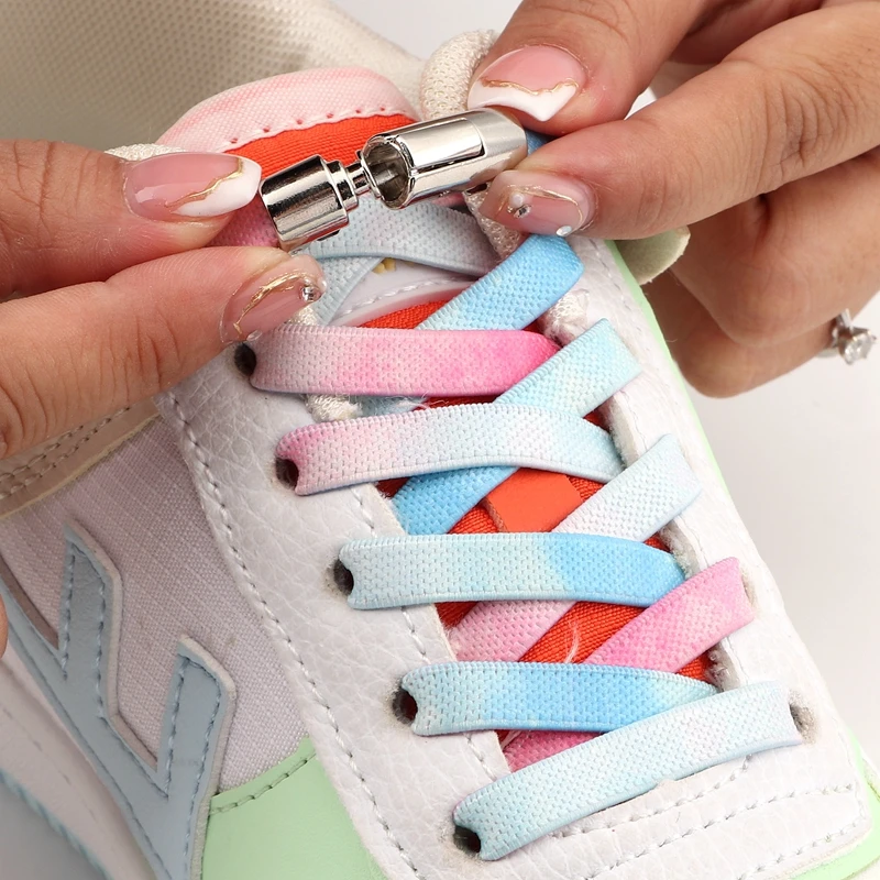Keine Krawatte Schnürsenkel für Turnschuhe elastische Schnürsenkel Regenbogen Präzisions organization Metall Schnalle Schloss faul Schnürsenkel flach 17 Farben Image