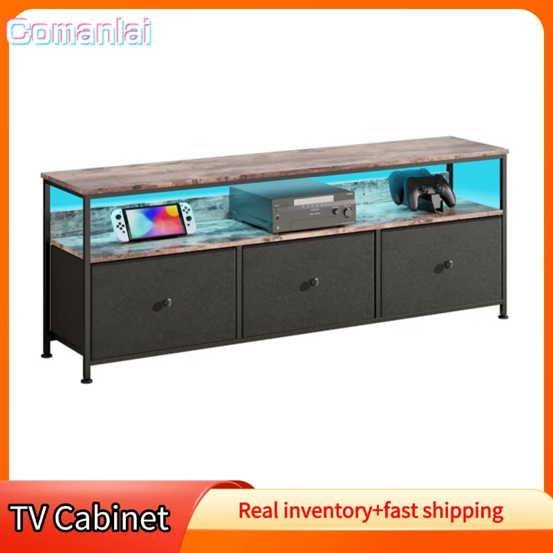 Comanlai LED-TV-Schrank, TV-Möbel, multifunktionales Aufbewahrungsregal, mit 3 Schubladen, TV-Tisch, LED-Farbwechsel, für Wohnzimmer