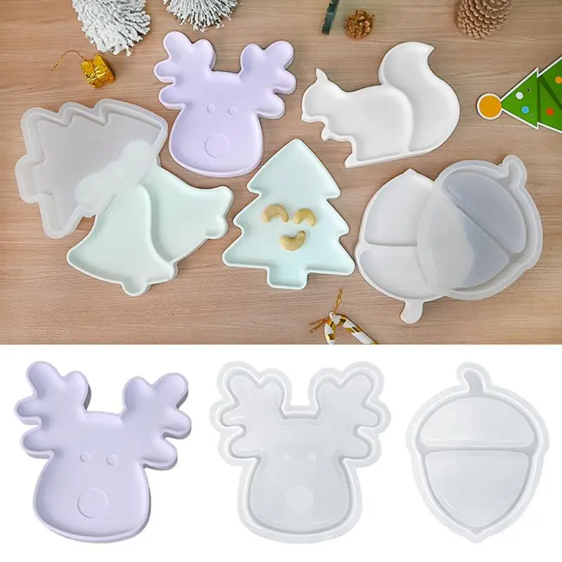 Weihnachten Elch Tablett Silikon Form Nette Deer Kopf Mutter Ablage Zement Form Hause Dekoration DIY Terrazzo Platte Ton Formen Image