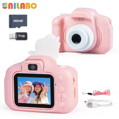 Upgrade Kids Selfie Camera, HD Children Video Camcorder Camera with Cartoon Soft Cover, Ideal Festival Gifts with 32GB SD Card