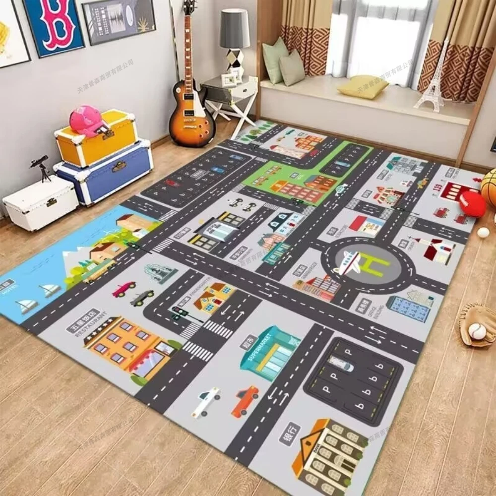 80x120cm Nicht-slip Baby Spielen Matte Kinder Parkplatz Verkehr Karte Matten für Baby Spielzeug Kristall Samt teppiche Frühe Bildung Teppiche
