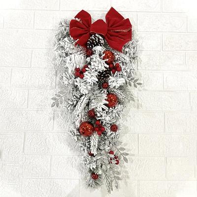 Christmas Flocking Wreath Garland Outdoor for Front Door Winter Wreath Window Wall Decoration Wreath Door Hanging Xmas Garland Decorations Christmas Wreath Rattan Upside Down