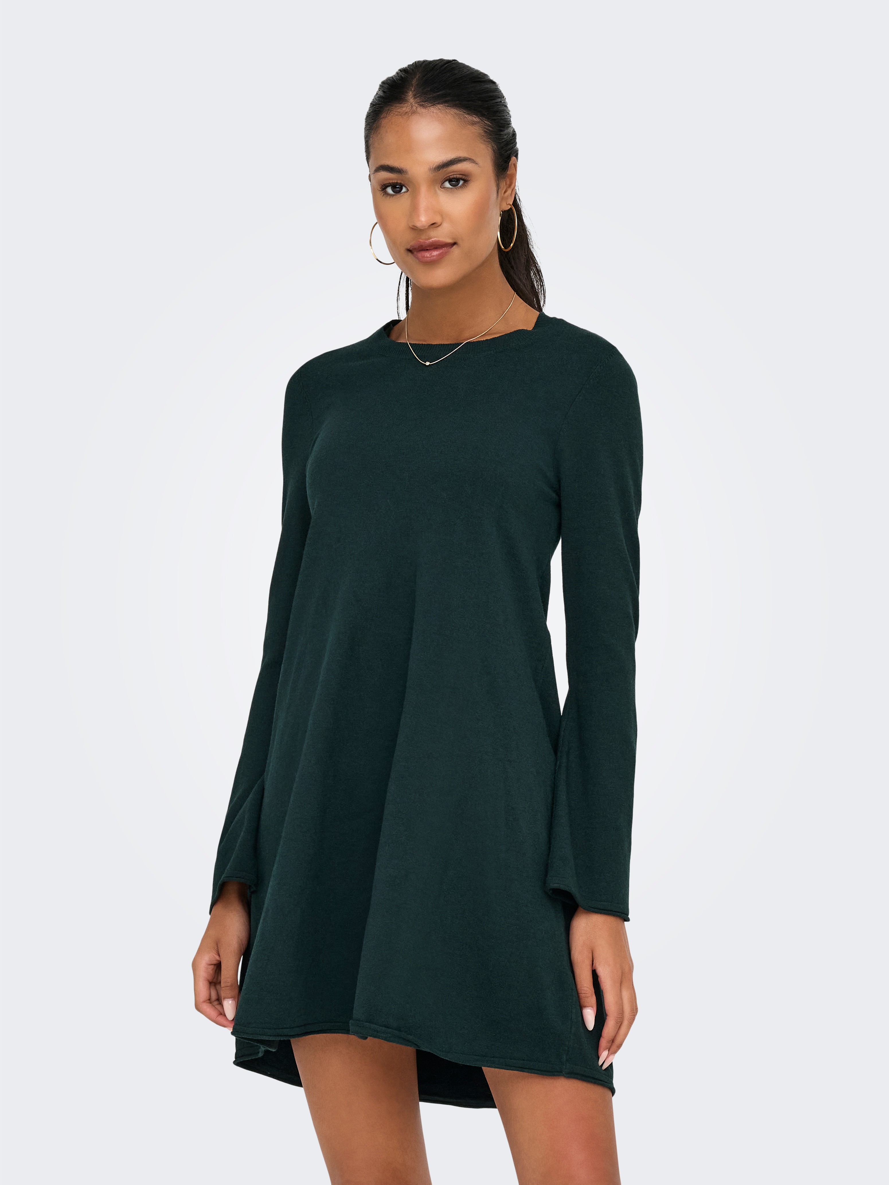 Midikleid ONLY "ONLAMALIO LIFE LS ONECK DRESS KNT", Damen, Gr. M, N-Gr, scarab, Obermaterial: 100% Polyester, unifarben, Modisch, loose fit, Rundhals, Kleider, Sommerkleid Image