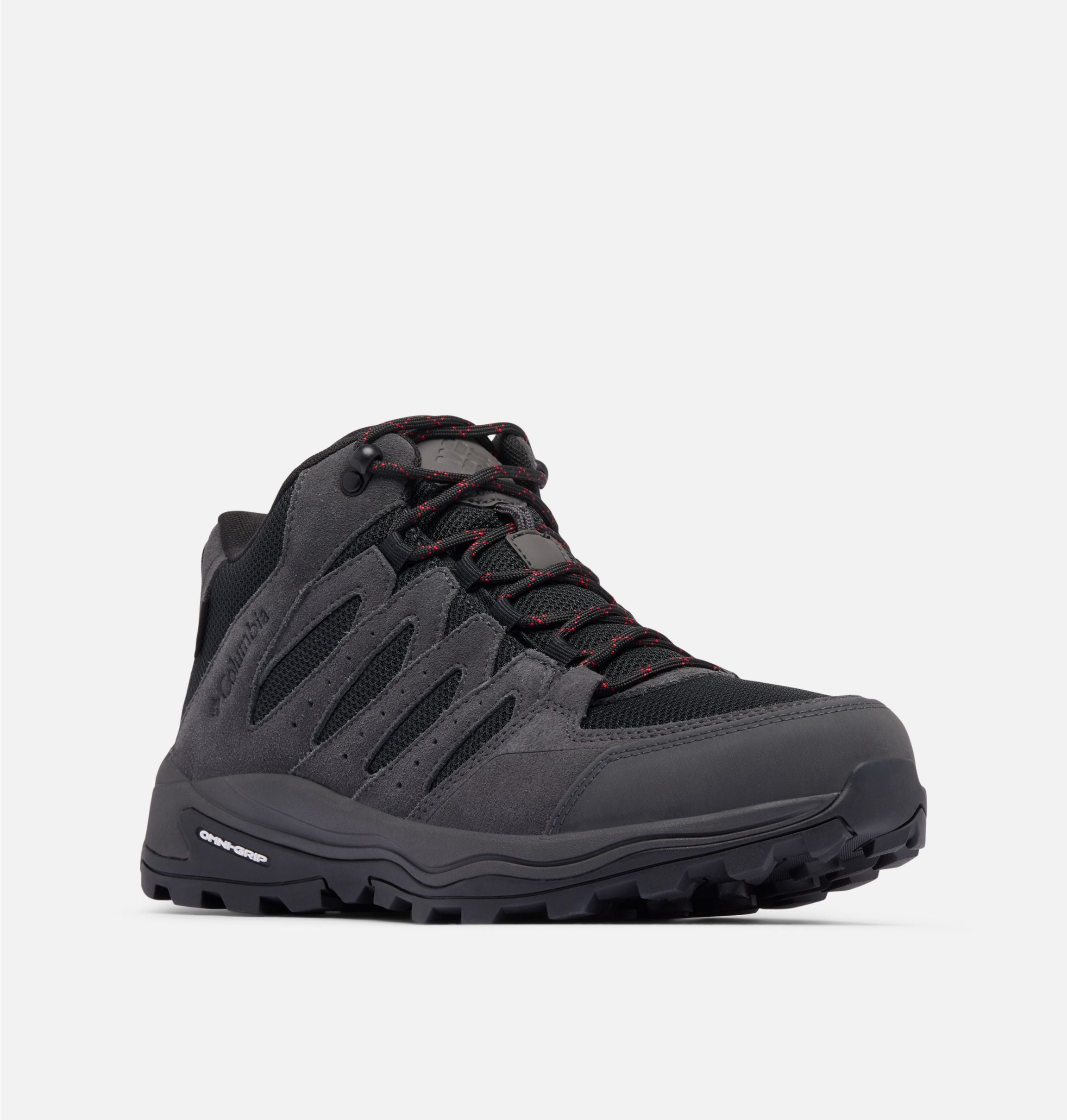 Wanderschuh COLUMBIA "REDMOND™ IV MID WATERPROOF", Herren, Gr. 44,5, schwarz (schwarz, mountain rot), Mesh, Synthetik, Schuhe Wanderschuh, wasserdicht