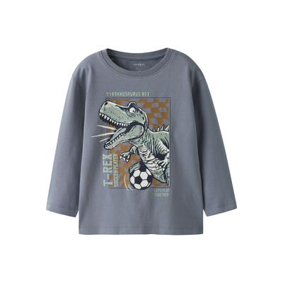 T-Shirt NAME IT "NMMNIKO LS NREG TOP BOX", Jungen, Gr. 116, blau (tradewinds), Jersey, Obermaterial: 95% Baumwolle, 5% Elasthan, bedruckt, casual, normal, Rundhals, Langarm, Shirts Image