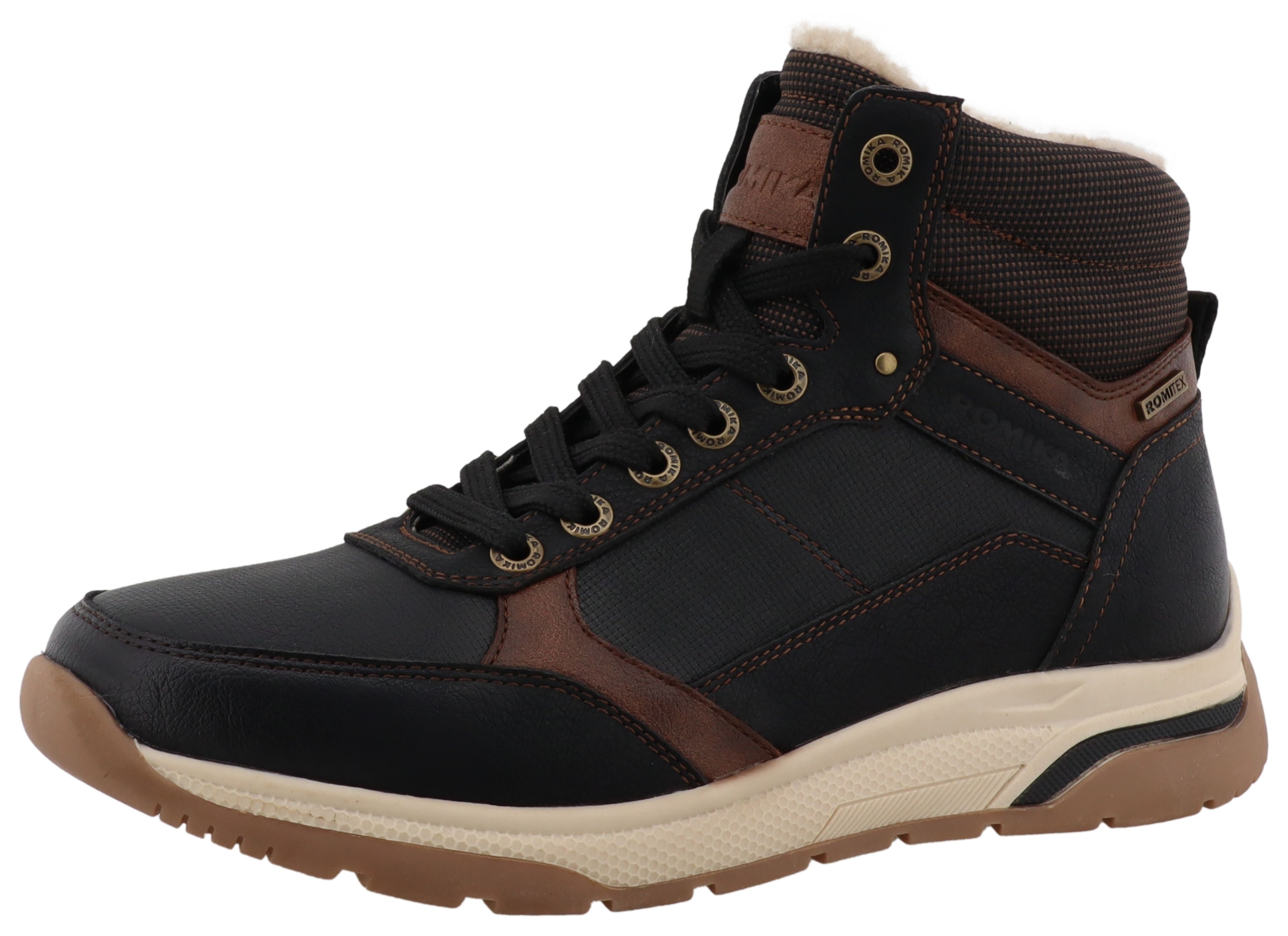 Winterboots ROMIKA, Herren, Gr. 44, schwarz, Lederimitat, Schuhe Winterboots, Schnürboots, Winterschuh mit Reißverschluss