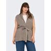 Strickweste ONLY CARMAKOMA "CARKATIA SL RIB WRAP VEST KNT", Damen, Gr. L, braun (fungi detail:melange), Strick, Rippstrick, Obermaterial: 50% Viskose, 27% Nylon, 23% Polyester, meliert, modisch, regular fit, tiefer V-Ausschnitt, Westen