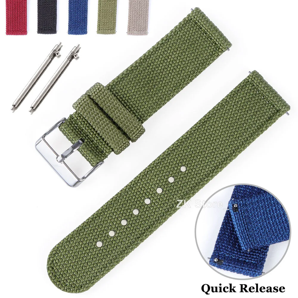 Nylon-Canvas-Schnellverschluss-Uhrenarmband, 20 mm, 22 mm, Ersatz-Uhrenarmbänder für militärisches Armband aus gewebtem Stoff, geripptes Armband Image