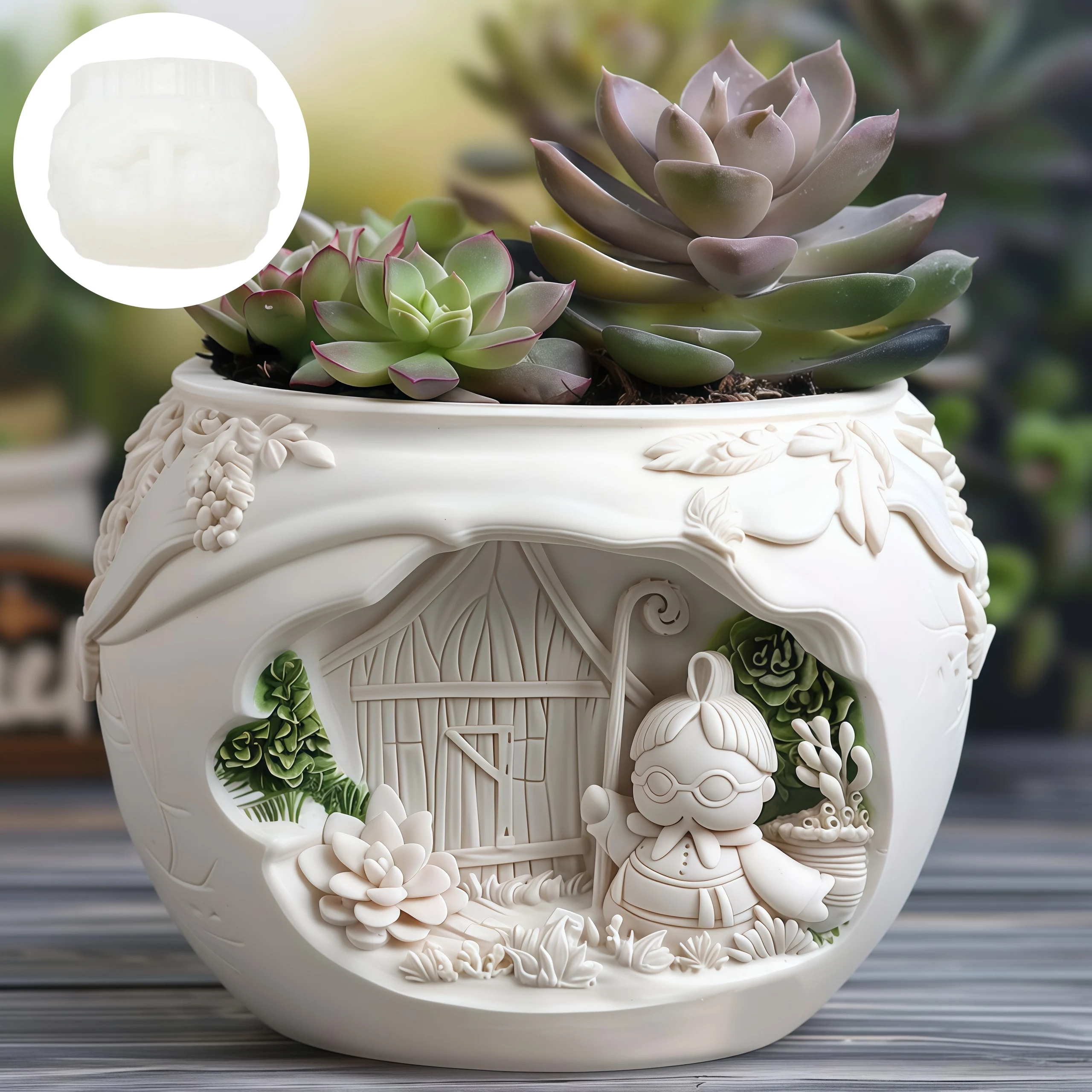 Weibliche Magier Relief Sukkulente Blumentopf Harz Silikon Form Hexe Zauberstab Lagerung Box Form Magie Haus Schloss Handwerk Formen Image