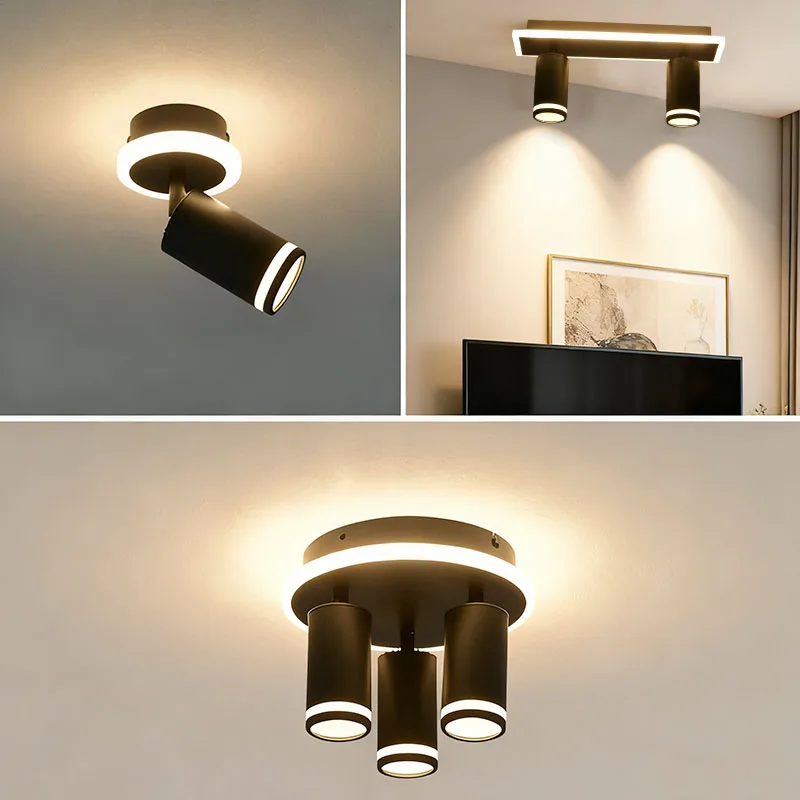 GU10-Strahler, schwarze LED-Deckenspots, flexibel drehbar, warmes Licht, Wohnzimmer, Schlafzimmer, Lampe, Küche, einfache Installation, Beleuchtung