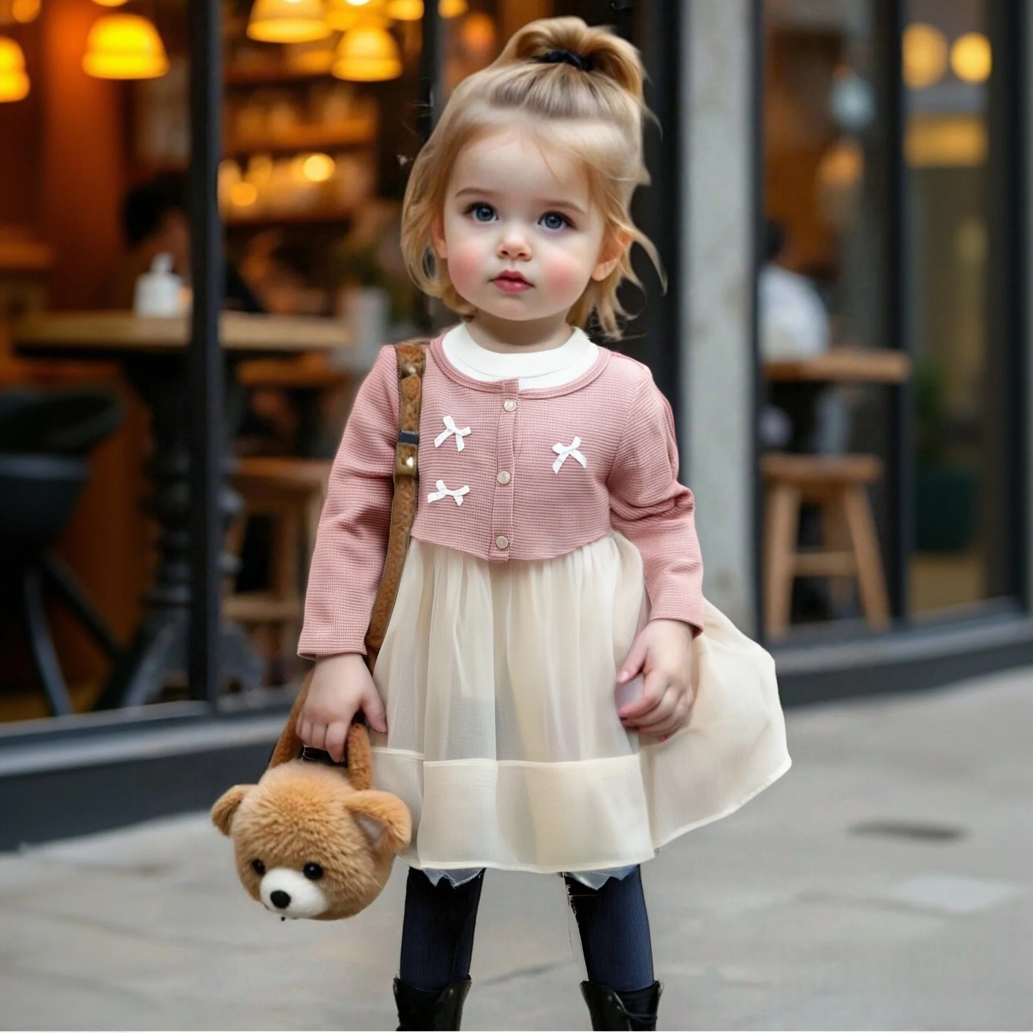 Mädchen Kleider Frühling Und Herbst Baumwolle Bogen Baby Mädchen Kleid Mesh Lange Ärmeln Nette Casual Prinzessin Kleid Kinder Kleidung Image