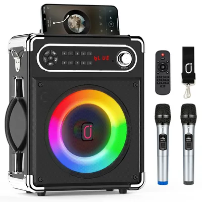 FanFun Karaoke-Maschine mit 2 Mikrofonen, tragbarer Bluetooth 5.3 Karaoke-Lautsprecher für Outdoor-Events, Versammlungen und Partys Image