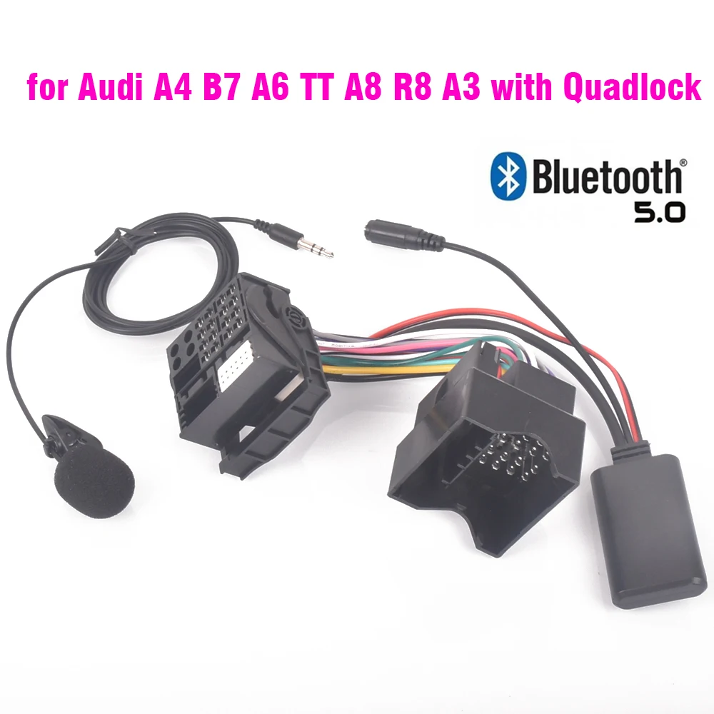 Für Audi A4 B7 (2005–2008) TTs TT A8 R8 A3 mit Quadlock-Radio-Kabelbaumstecker, Mikrofon, Freisprecheinrichtung, Bluetooth 5.0 AUX-Adapter Image