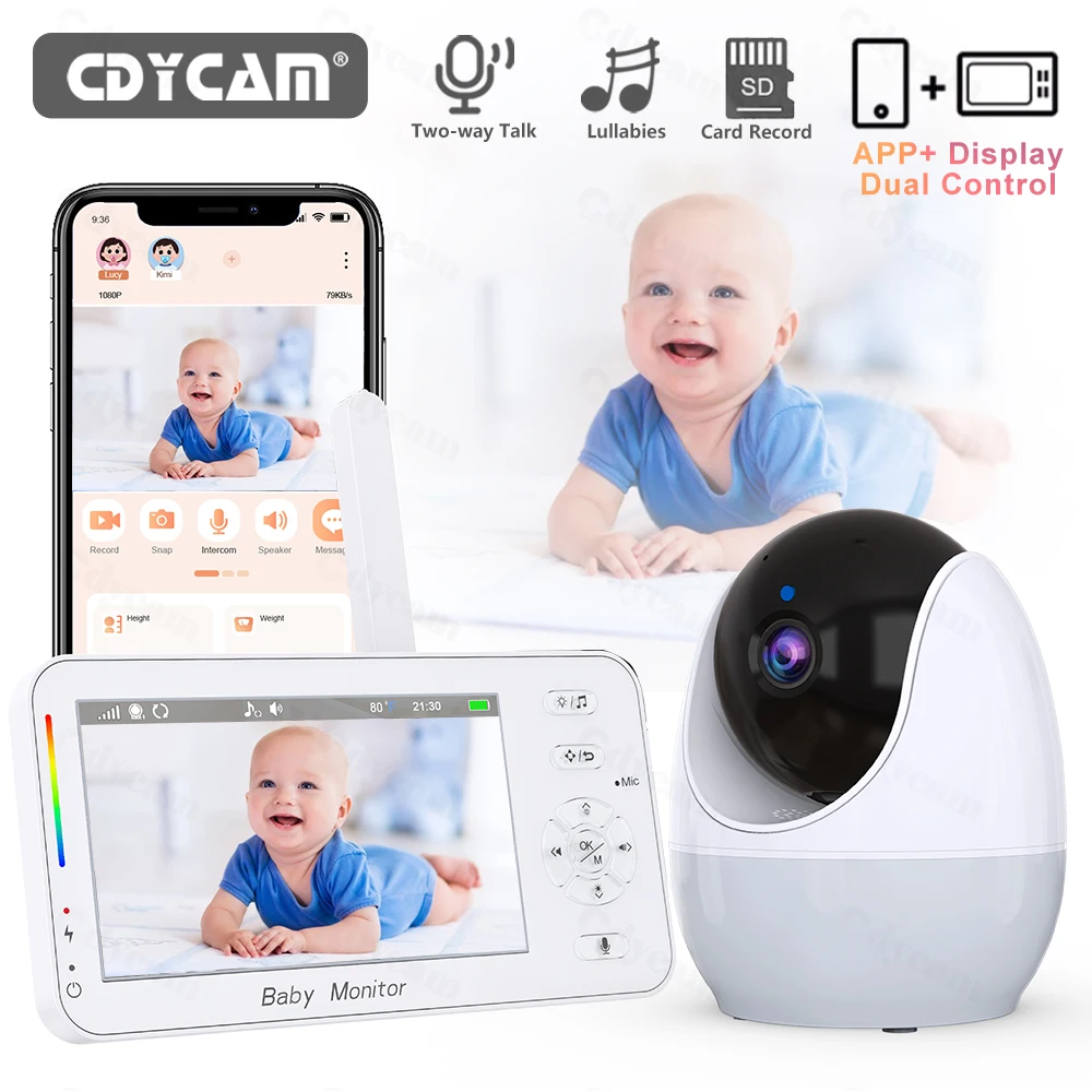1080P HD WiFi Baby Monitor Telefon APP Remote View 4,3" Nanny Nachtlicht VOX HD Nachtsicht Schlaflieder Temperatur Monitor Kamera Image