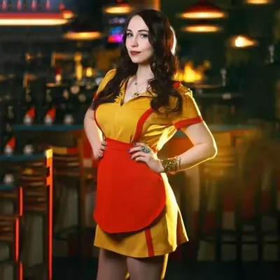 Film 2-Broke Girls Max Caroline Cosplay-Kostüme, kurzärmeliges gelbes Schürzenkleid für Frauen, Halloween-Party-Outfits, Anzüge Image
