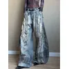 Schwere Industrie Patch Stickerei Waschen Große Lose Jeans Hip-hop Harajuku Goth Breite bein Jeans Paare Y2K Neue mode Jeans