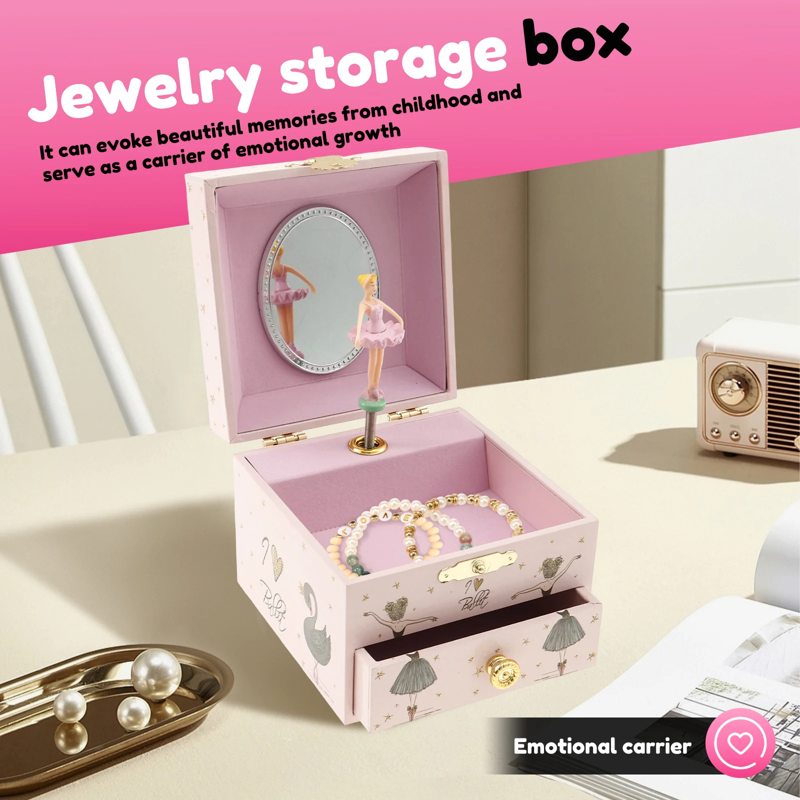 Schmuck-Aufbewahrungsbox, 10,2 cm, Ballerina, schwarzer Schwan, Spieluhr, Mädchen-Geschenk, Organisation von Halskette, Armband, Heimdekoration, Kinder-Spieluhr Image