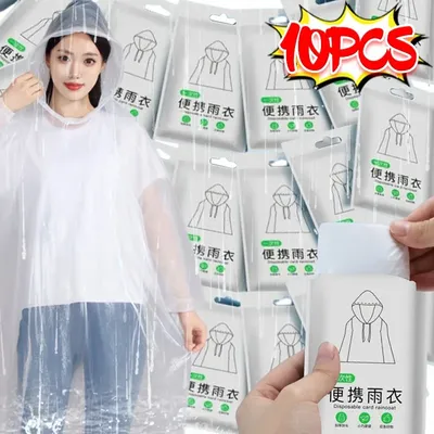 10/1pc Disposable Waterproof Raincoat Portable Rain Ponchos Travel Raincoat Emergency Coat Rain Gear for Outdoor Hiking Camping