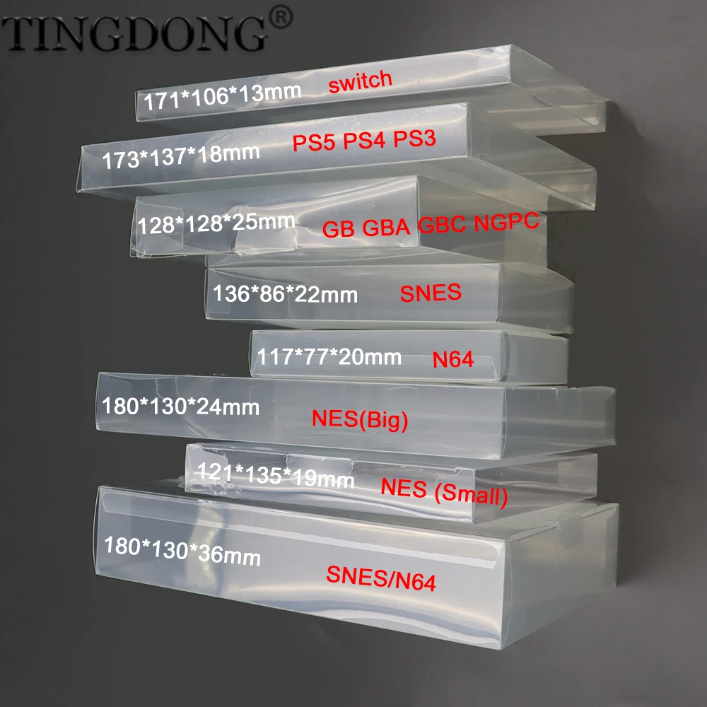 Scatola di imballaggio per giochi trasparente 1PC, adatta per custodie di protezione per N64 NES SNES GB GBA GBC NGPC Switch PS3 PS4 PS5