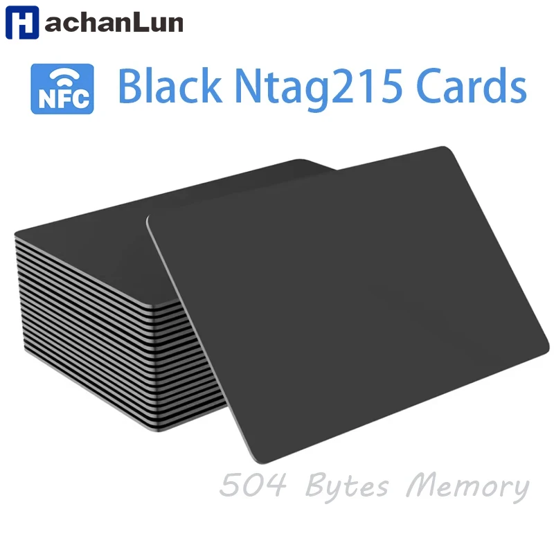 HACHANLUN 5-10 Stück NTAG215 leere NFC-Karten PVC-Tags NFC215 schwarze Karte 13,56 MHz TagMo wasserdichtes RFID-NFC-Telefon 504 Bytes Image
