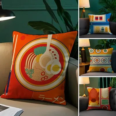 Kissenbezug für Lebensmittel im japanischen Stil, Plüschstoff, weicher Kissenbezug, doppelseitiger Druck, Sofa-Kissenbezug, Überwurf Image