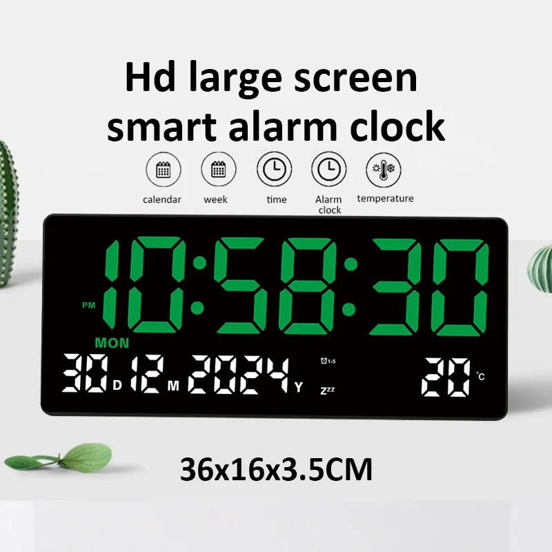15Inch Large LED Clock Digital Alarm Clock with Time/Date/Week/Temp/Three sets of alarm 12/24H Adjustable Brightness Snooze Time