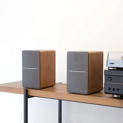 P12 Passive Bookshelf Speaker - 2-Way Speakers with Built-in Wall-Mount Bracket - Wood Color, Pair - Needs Amplifier