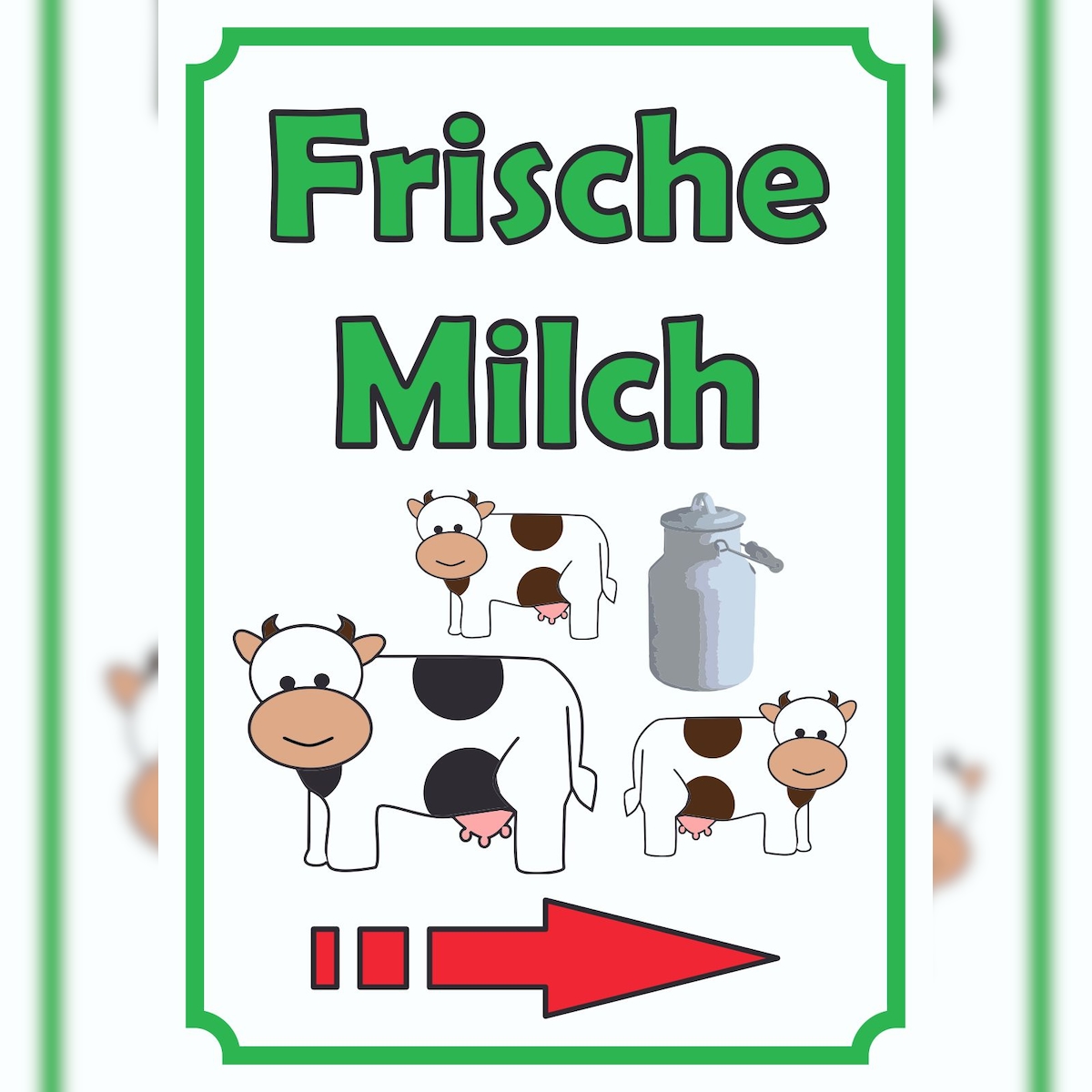 HB-Druck Frische Milch Schild Hochkant mit Pfeil rechts A2 (420x594mm) Image