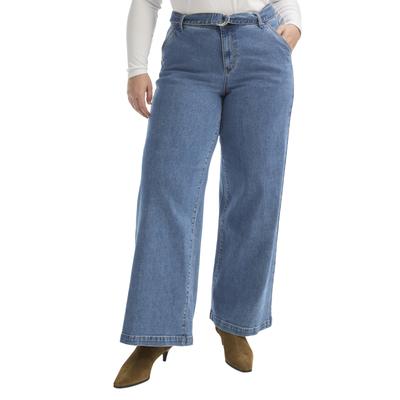 Plus Size Women's Curvie Fit High-Waisted Wide-Leg Utility Jean by June+Vie in Vintage Medium Wash (Size 32 W)