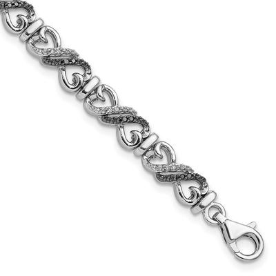 Curata 925 Sterling Silver Fancy Lobster Closure Black and White Diamond Bracelet