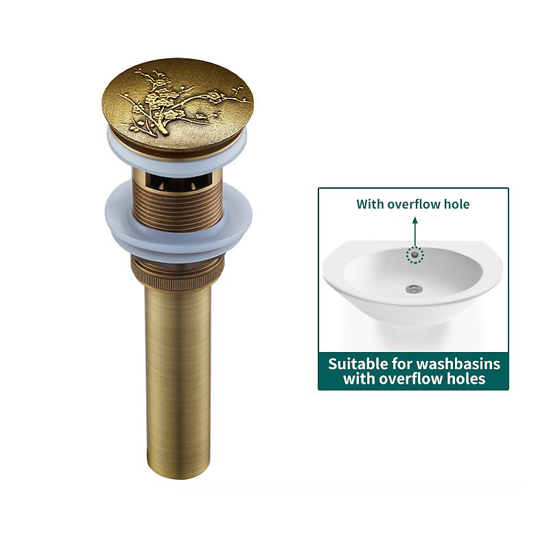 Brass Pop Up Sink Drain Stopper with Overflow Bathroom Faucet Vessel Vanity Sink Drainer