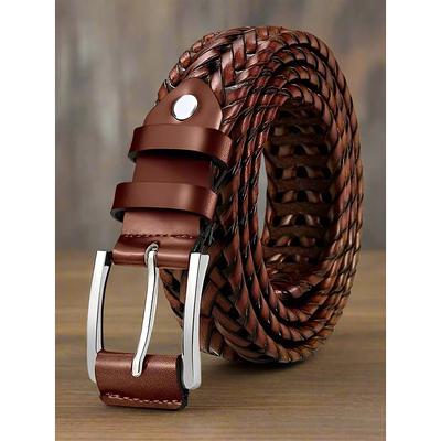 Men's Genuine Leather Braided Belt – Classic Woven Design with Polished Buckle, Durable and Adjustable Waist Accessory for Casual, Business and Golf Outfits