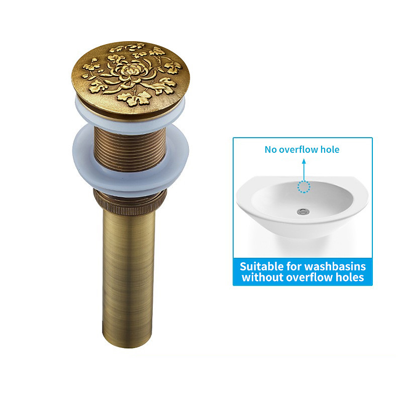 Brass Pop Up Sink Drain Stopper with Overflow Bathroom Faucet Vessel Vanity Sink Drainer