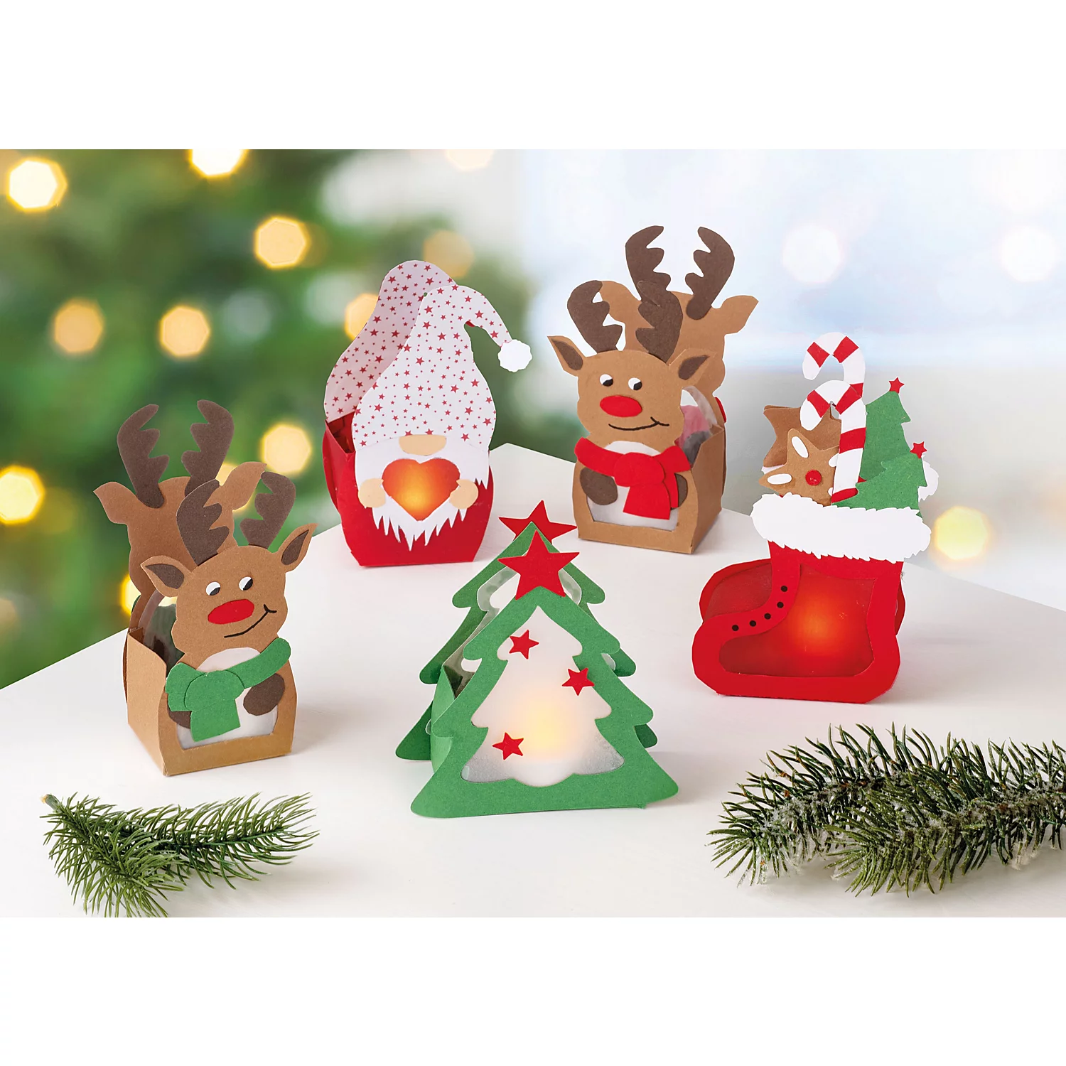 buttinette Kit créatif lumignons "magie de Noël", 5 lumignons – modèles préimprimés