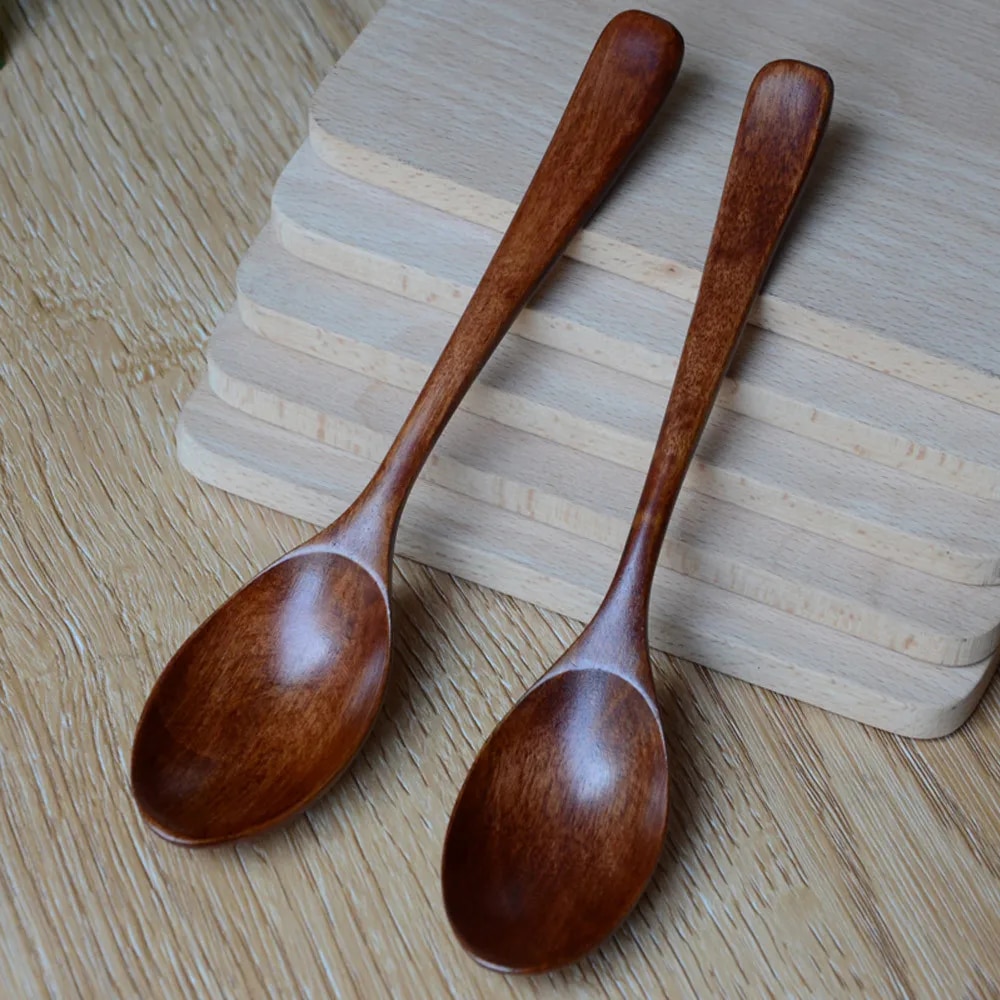 Wooden Spoon Bamboo Kitchen Cooking Utensil Tool Soup Teaspoon Catering 1