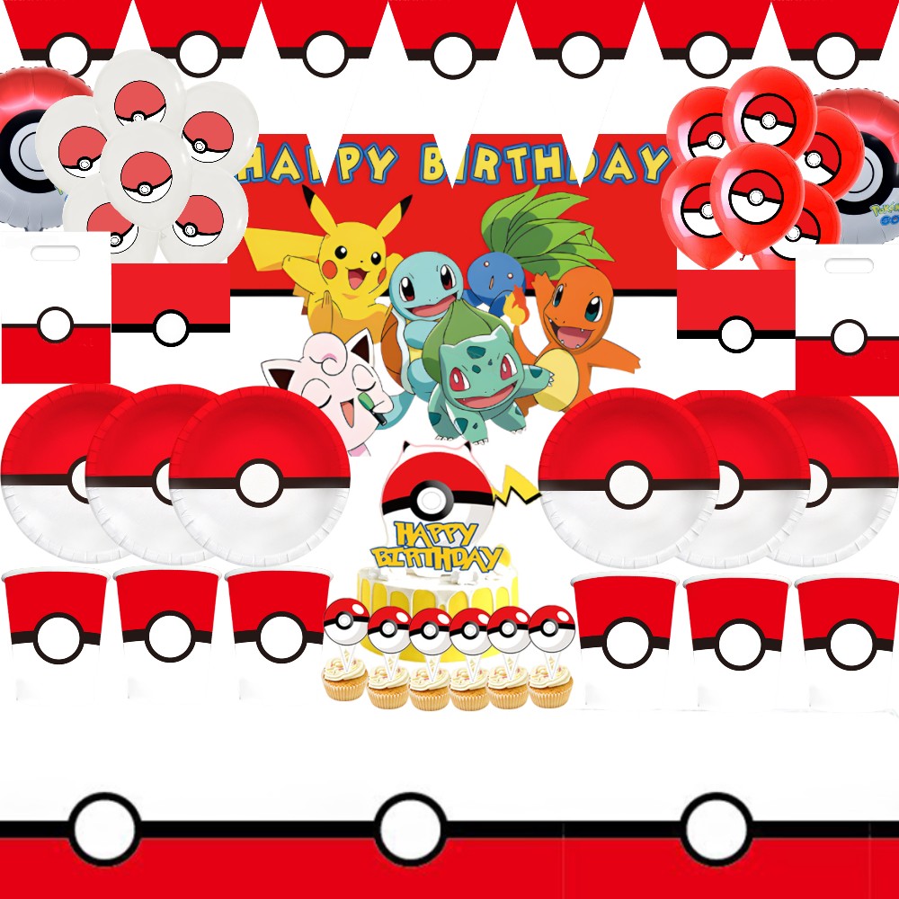 Pokeball Foil Balloons & Disposable Tableware: Pokemon Birthday Party Decorations For Boys Color: Balloon Suit 1 15pcs