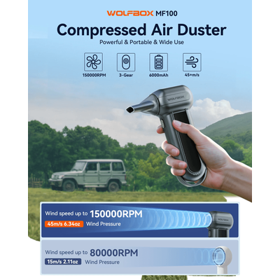 WOLFBOX MF100 Cordless Electric Air Duster 150,000 RPM High Speed Blower For Electronics, Car, And Outdoor Cleaning WOLFBOX MF100 Cordless Electric Air Duster 150,000 RPM High Speed Blower For Electronics, Car, And Outdoor Cleaning