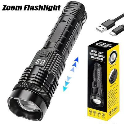 USB Rechargeable LED Flashlight | Portable Torch With Built in 18650 Battery | 5 Mode Lighting For Outdoor Emergency Cam white Laser