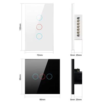 WiFi Zigbee Smart Light Switch Touch Control, No Neutral Wire Required, Compatible With Alexa & Google Home black 110v 3gang