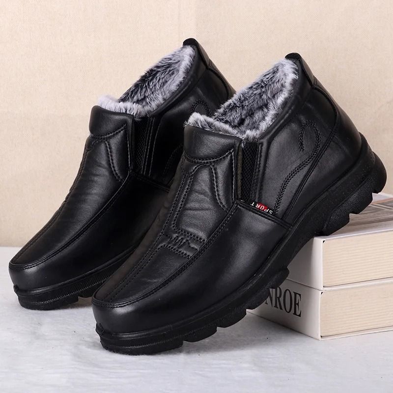 Men's Waterproof Casual Snow Boots, Winter Fashion Non slip Cotton Shoes black 39