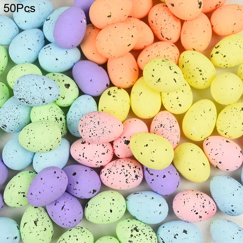 20 50Pcs Foam Easter Eggs Happy Easter Decorations Painted Bird Pigeon Eggs DIY Craft Kids Gift Favor Home Decor Easter 50pcs Mix 2x3cm