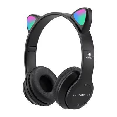 Wireless Bluetooth Headphones Cat Ears LED Light Stereo Headset With Mic black