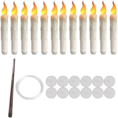 Floating LED Taper Candles With Magic Wand, Flickering Warm Light Flameless Candles For Halloween & Christmas Parties 12pcs